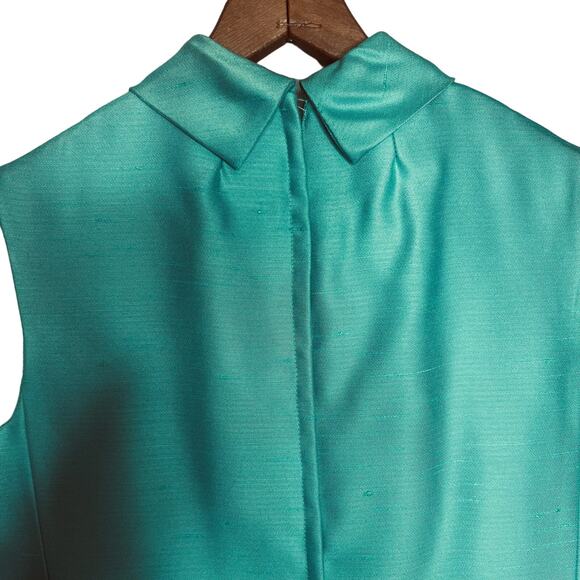Vintage 60s Size Medium Mod Aqua Shantung Dress Jacket Suit Set Silver Beading - Picture 8 of 16